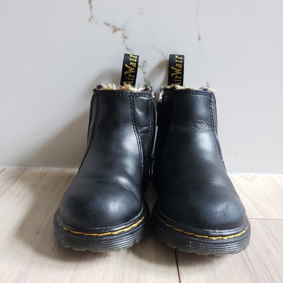 Dr Martens Chelsea Boots Girls 8 Black Leopard Faux Fur Lined Leonore 2976 - Picture 8 of 9